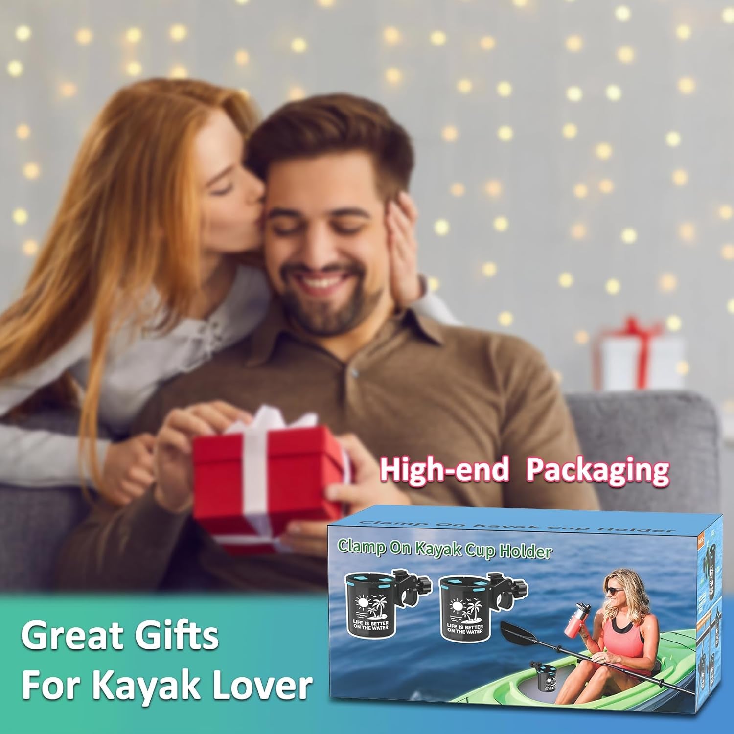 Adjustable Clamp-On Kayak Cup Holder - Tool-Free Installation, Perfect for Kayaks & Jet Skis | Ideal Gift for Men - 2-Pack Must-Have Accessories