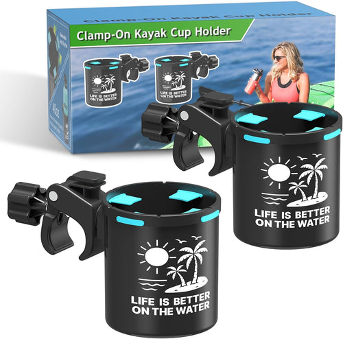 Adjustable Clamp-On Kayak Cup Holder - Tool-Free Installation, Perfect for Kayaks & Jet Skis | Ideal Gift for Men - 2-Pack Must-Have Accessories