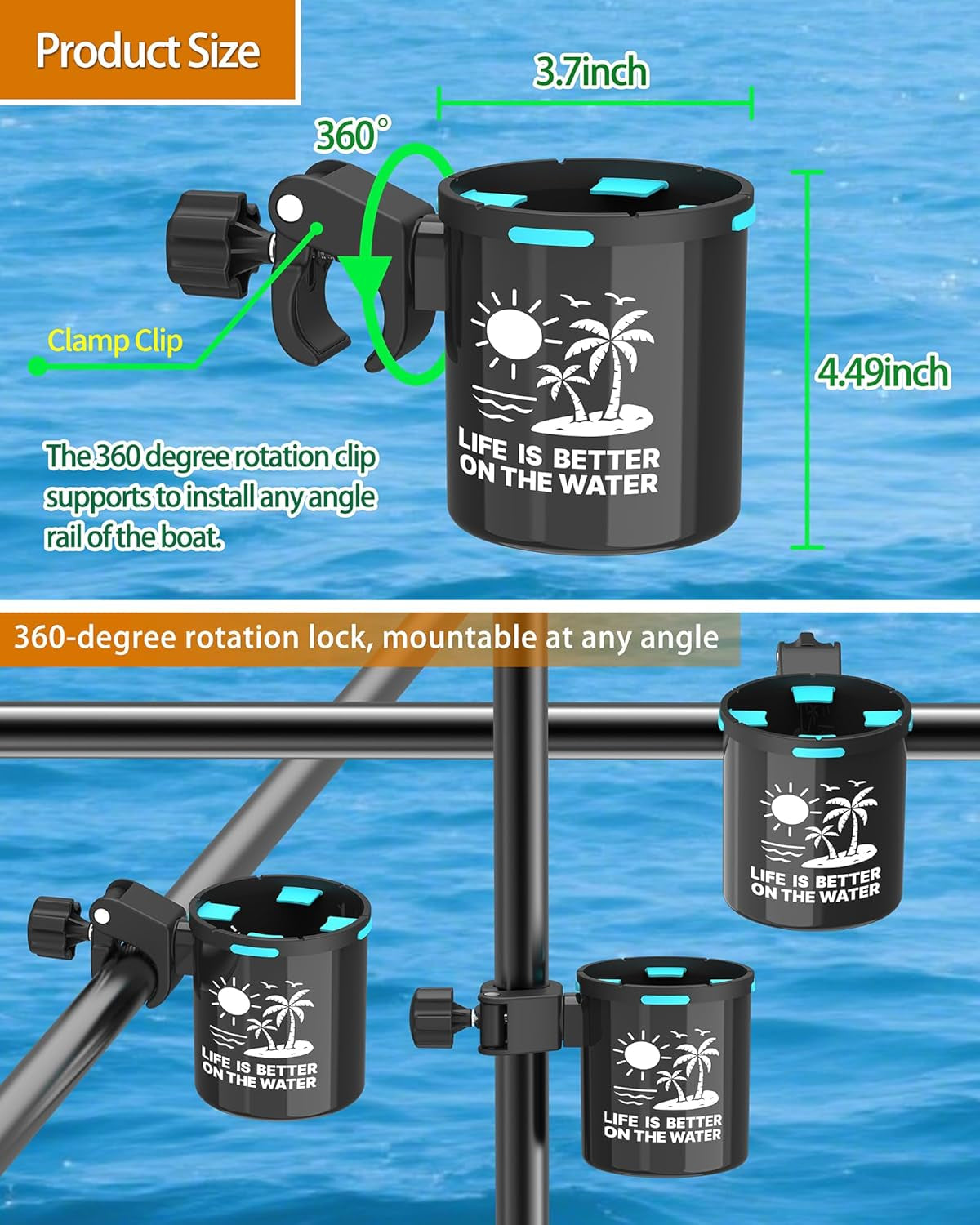Adjustable Clamp-On Kayak Cup Holder - Tool-Free Installation, Perfect for Kayaks & Jet Skis | Ideal Gift for Men - 2-Pack Must-Have Accessories