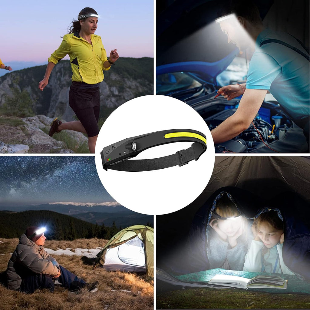 LED Headlamp, 2 Pack Rechargeable Headlamps with 230°Wide Beam Headlight, Motion Sensor, 5 Modes Lightweight Sweat Proof Head Flashlight for Outdoor Running, Camping, Fishing, Hiking