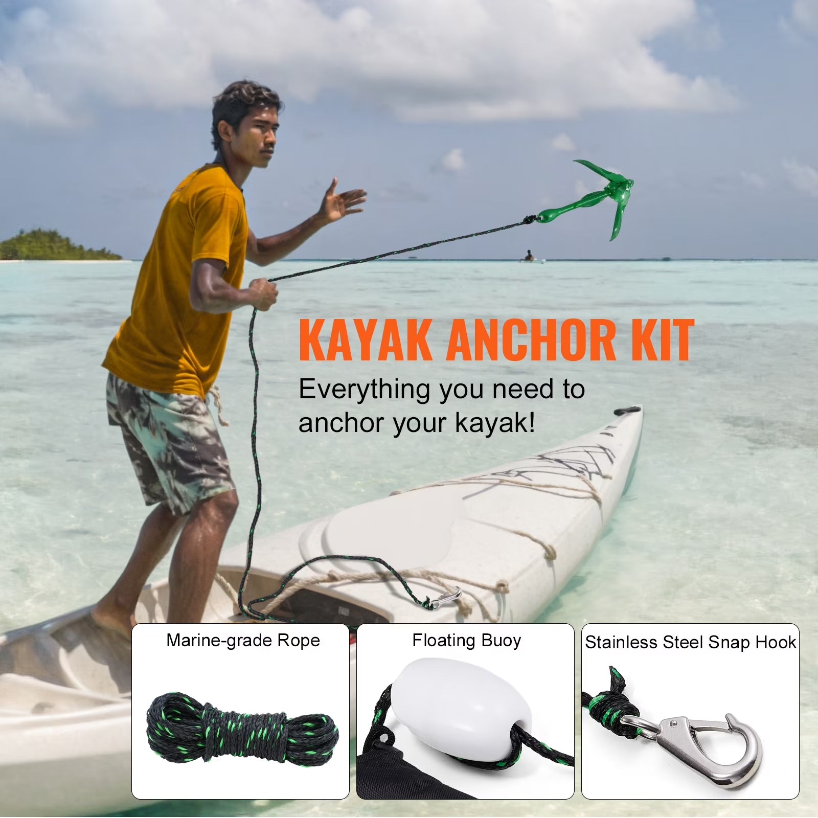3.5 Lb Paddle Board Anchor Kit Kayak Anchor Kit with 26.2 Ft Rope and Buoy