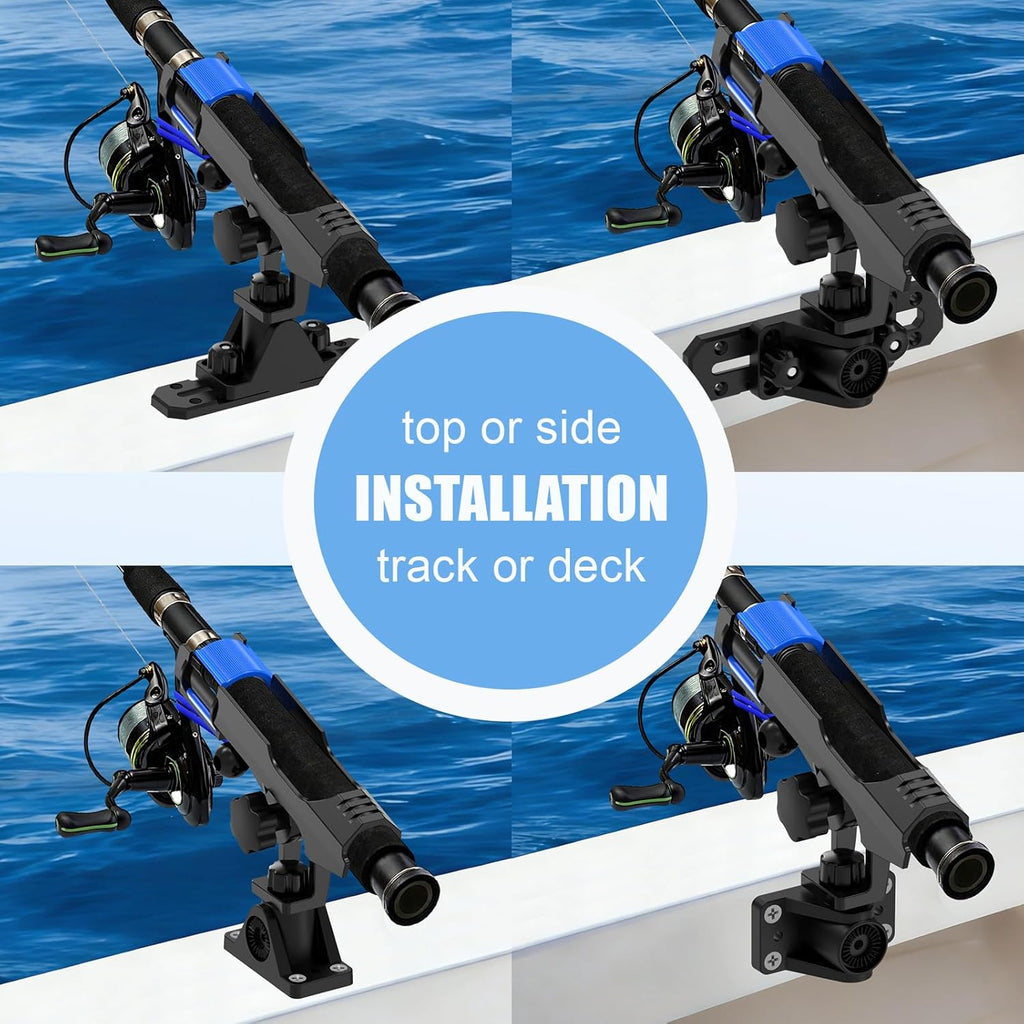 Fishing Rod Holders for Boat Kayak with Dual-Lock Bungee System, Ultra-Stable Dual T Bolt Base Fishing Pole Holders, Universal Top/Side Track & Deck Mount for Boats, Canoe & Kayaks