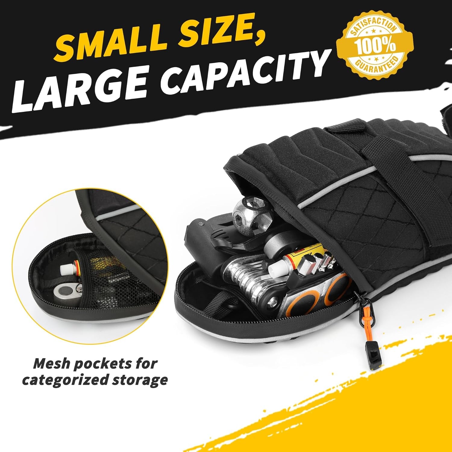 Bike Bag,Bicycle Saddle Bag,Under Seat 3D Shell Cycling Seat Bag for Mountain Road Bikes with Waterproof Zippers Black