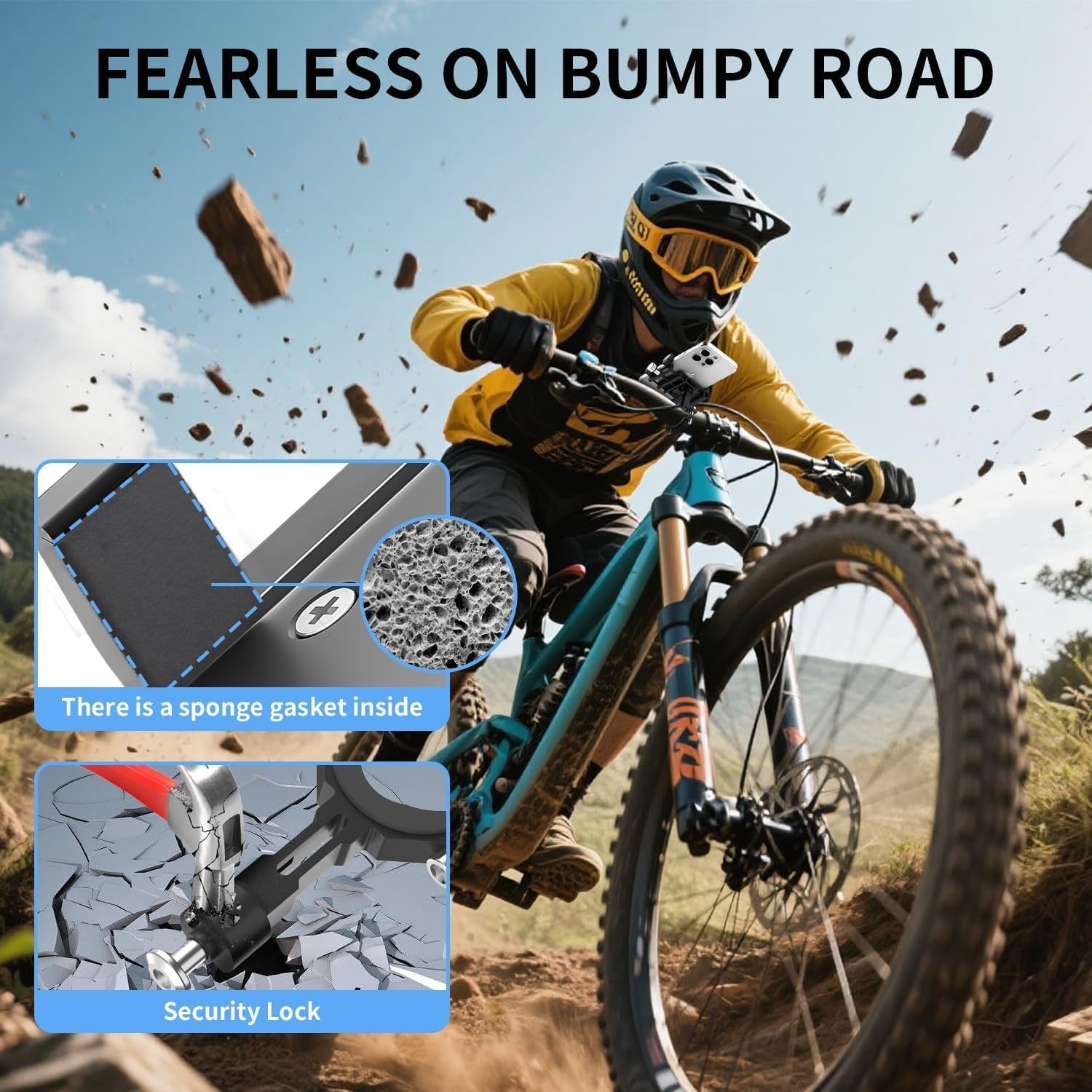 Aluminum Phone Holder for Bike–Universal Bike Cell Phone Holder Fits All Phones 4-7",Waterproof & Shockproof Motorcycle Phone Mount,360° Rotation Bicycle Phone Mount for E-Bike,Scooter,Atv​​