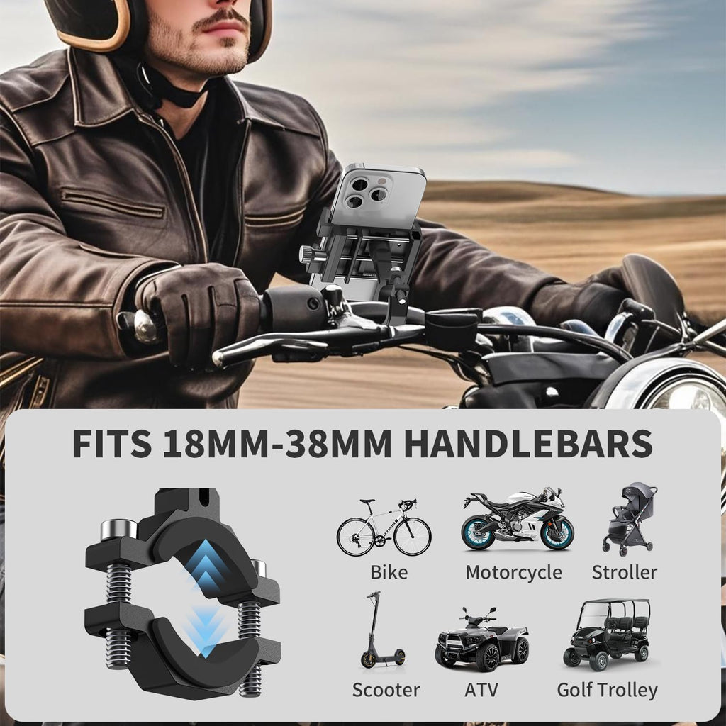 Aluminum Phone Holder for Bike–Universal Bike Cell Phone Holder Fits All Phones 4-7",Waterproof & Shockproof Motorcycle Phone Mount,360° Rotation Bicycle Phone Mount for E-Bike,Scooter,Atv​​