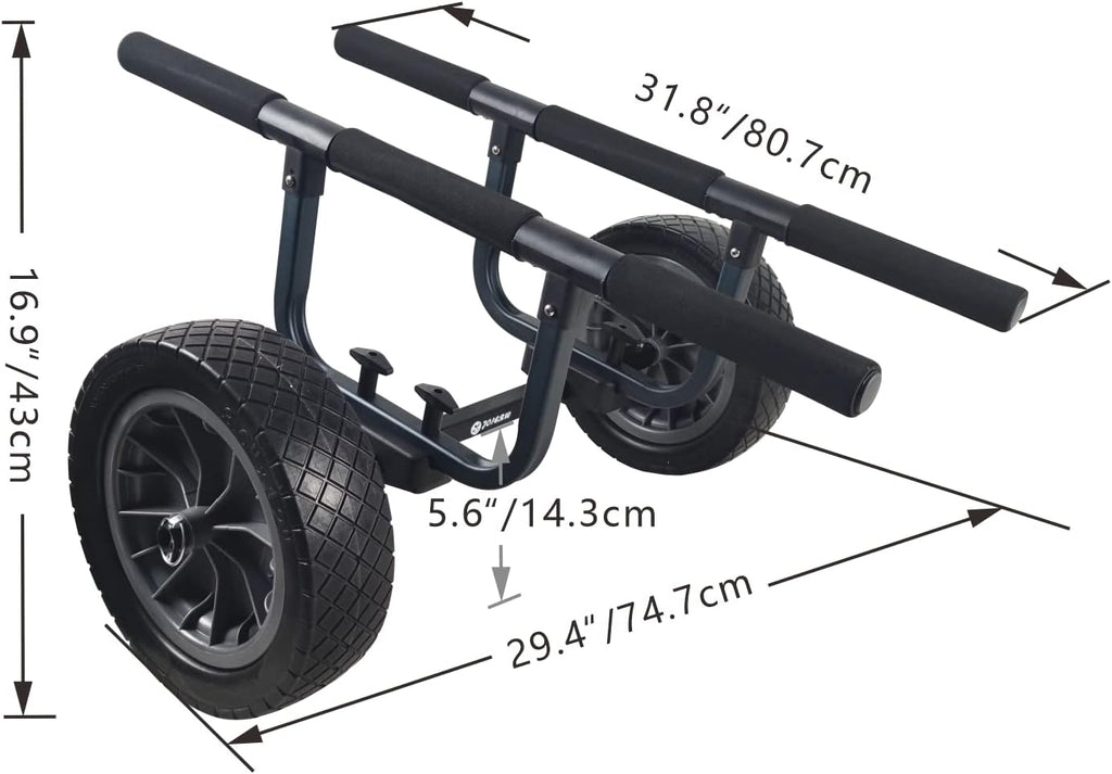 Adjustable Heavy Duty Kayak Cart with 12-Inch Flat-Free Beach Wheels - Durable Boat Dolly for Easy Transport