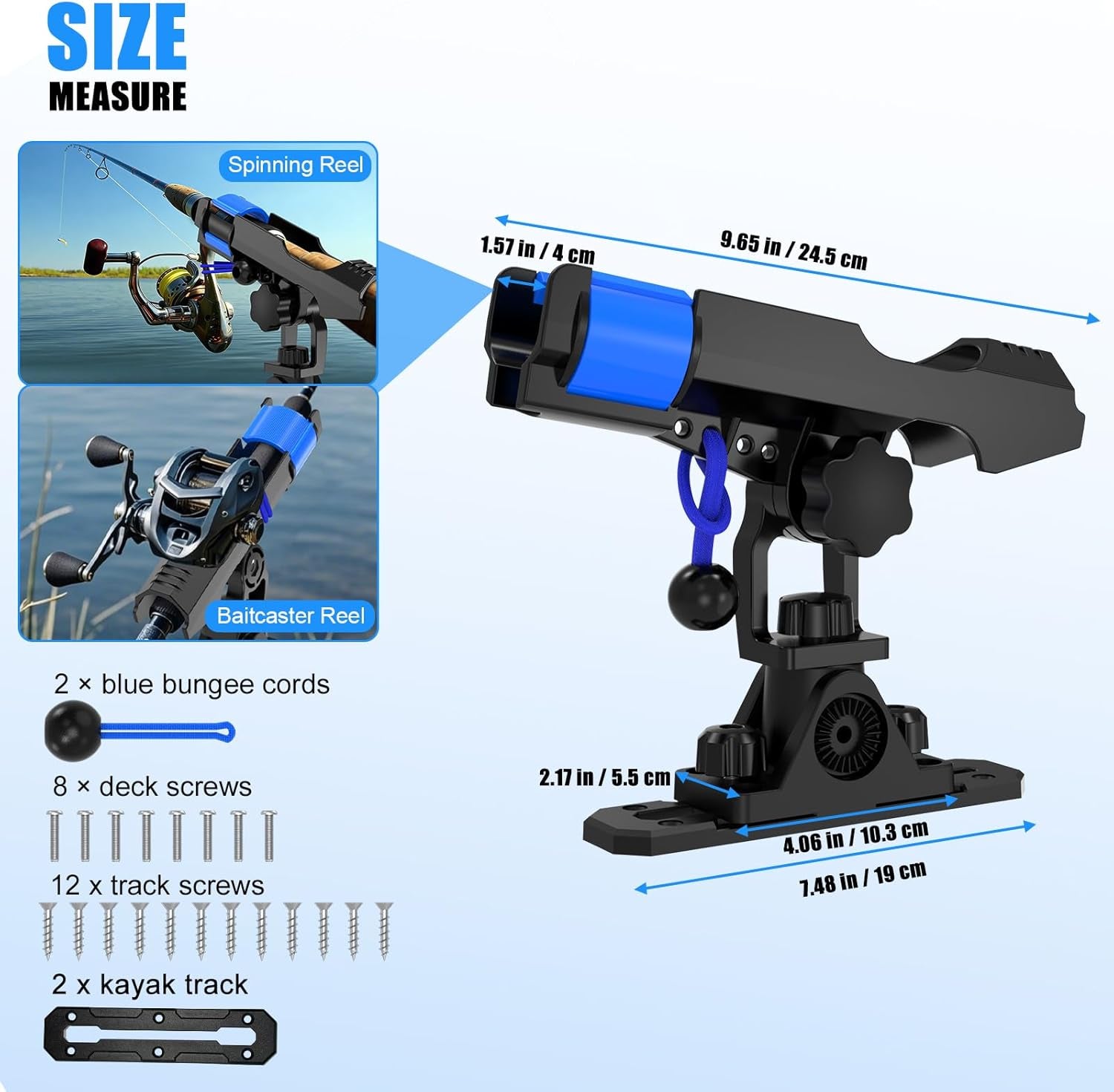 Fishing Rod Holders for Boat Kayak with Dual-Lock Bungee System, Ultra-Stable Dual T Bolt Base Fishing Pole Holders, Universal Top/Side Track & Deck Mount for Boats, Canoe & Kayaks