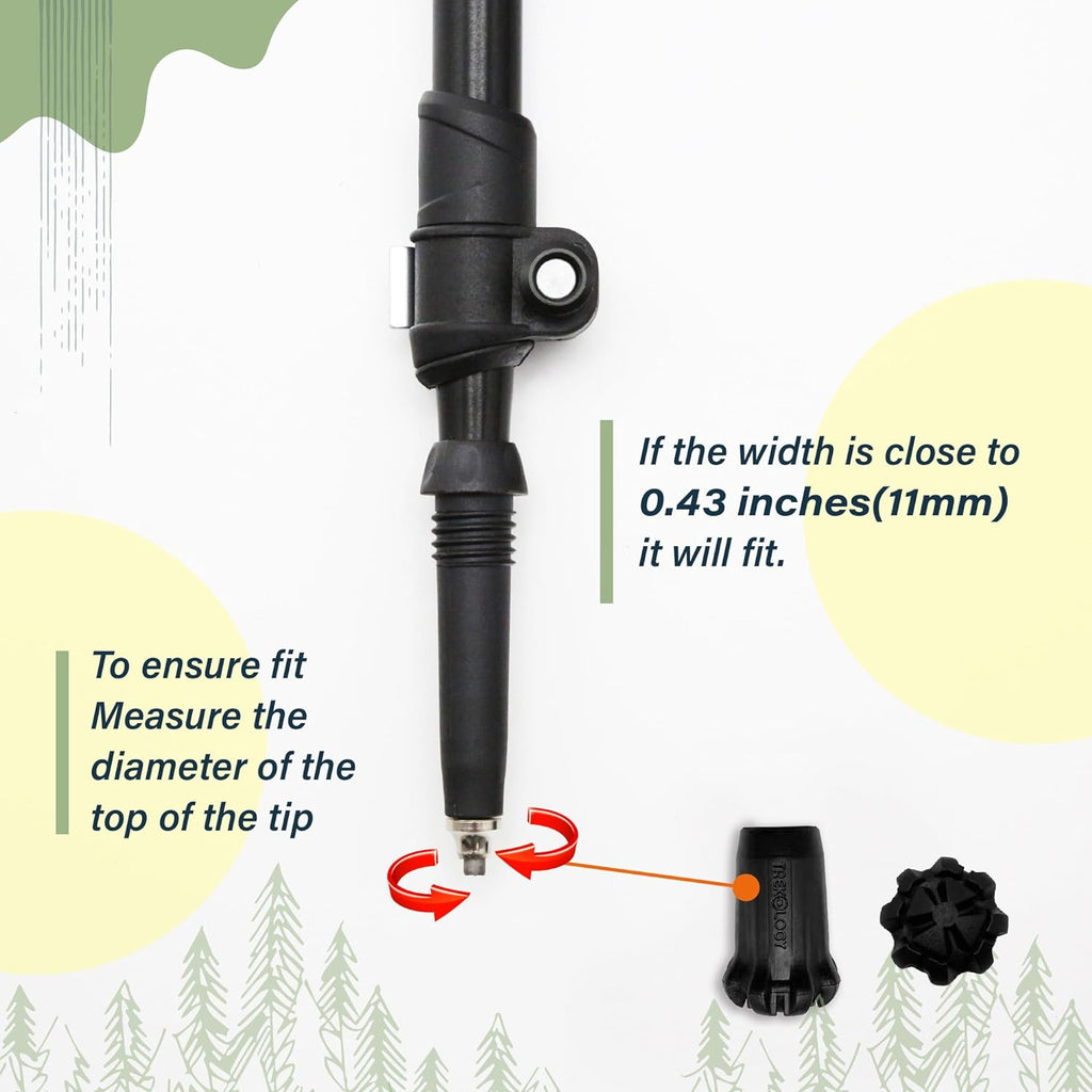 Black Trekking Pole Tips Replacement - Hiking/Walking Stick Tips for Walking Poles
