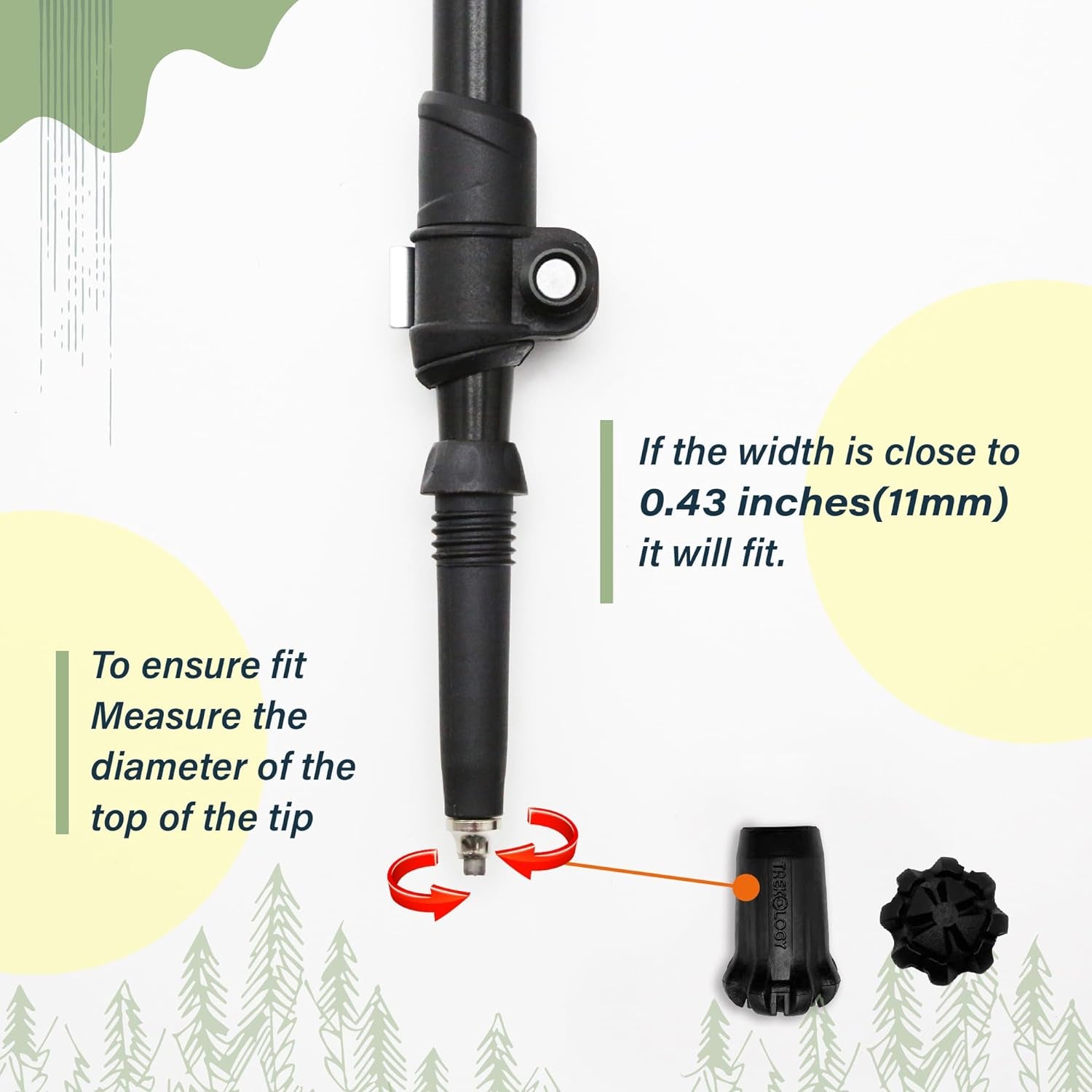 Black Trekking Pole Tips Replacement - Hiking/Walking Stick Tips for Walking Poles