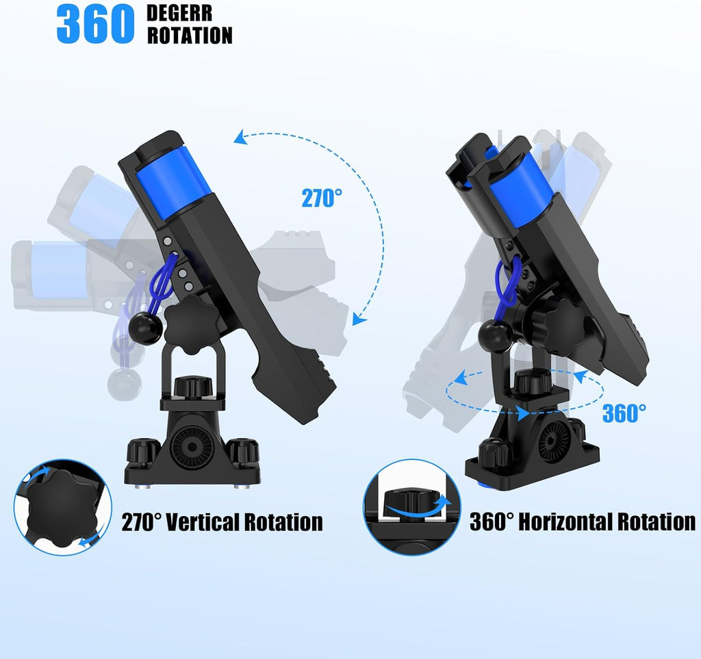Fishing Rod Holders for Boat Kayak with Dual-Lock Bungee System, Ultra-Stable Dual T Bolt Base Fishing Pole Holders, Universal Top/Side Track & Deck Mount for Boats, Canoe & Kayaks