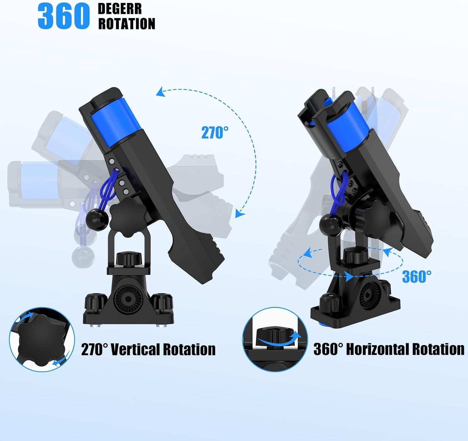 Fishing Rod Holders for Boat Kayak with Dual-Lock Bungee System, Ultra-Stable Dual T Bolt Base Fishing Pole Holders, Universal Top/Side Track & Deck Mount for Boats, Canoe & Kayaks