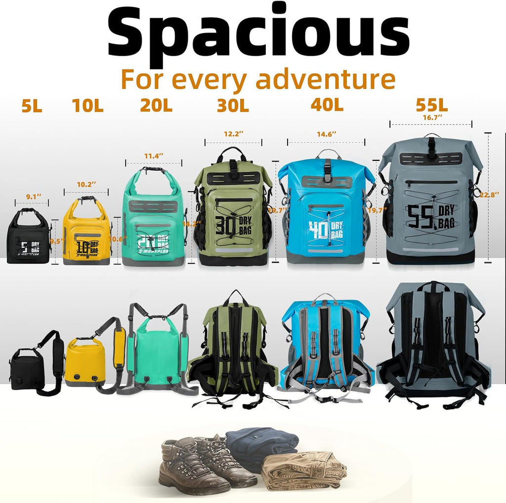 Dry Bag Waterproof,5L/10L/20L/30L/40L/55L Roll Top Dry Bag Backpack with Waterproof Phone Case for Swim,Kayak