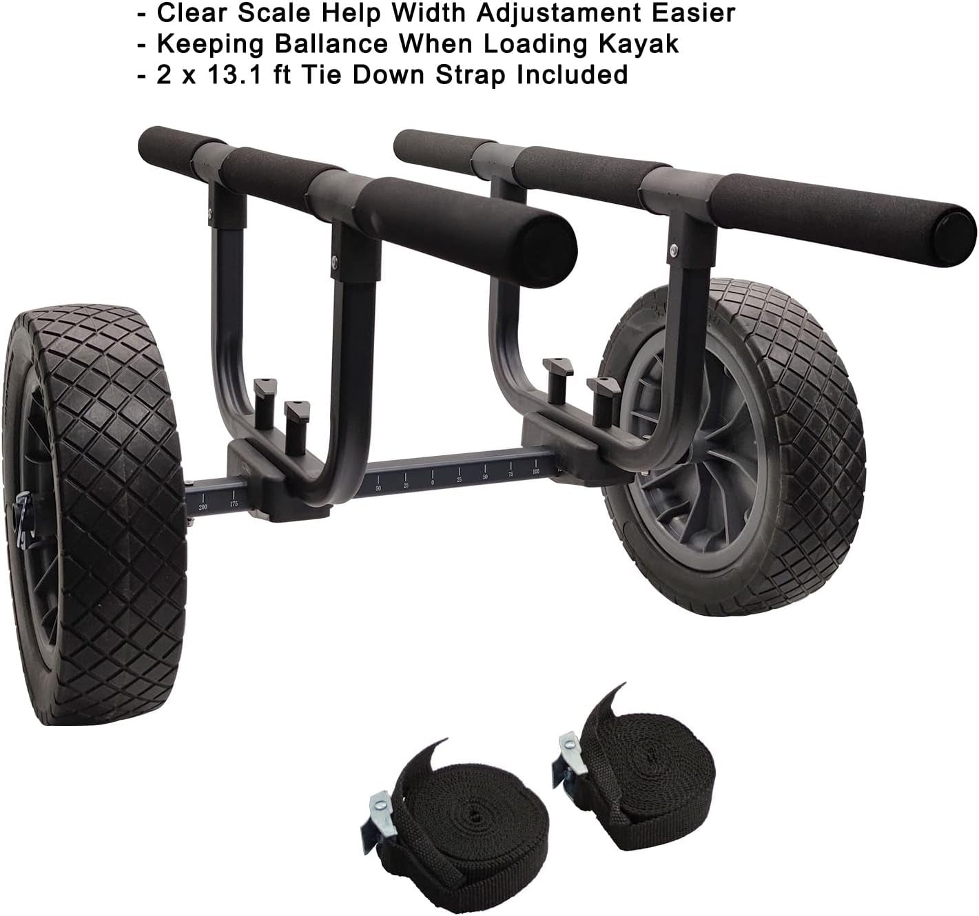 Adjustable Heavy Duty Kayak Cart with 12-Inch Flat-Free Beach Wheels - Durable Boat Dolly for Easy Transport