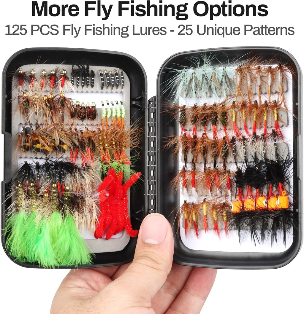 Ultimate 125-Piece Fly Fishing Flies Assortment Kit - Perfect Lures for Trout, Bass, and Tenkara Fishing Gifts for Men