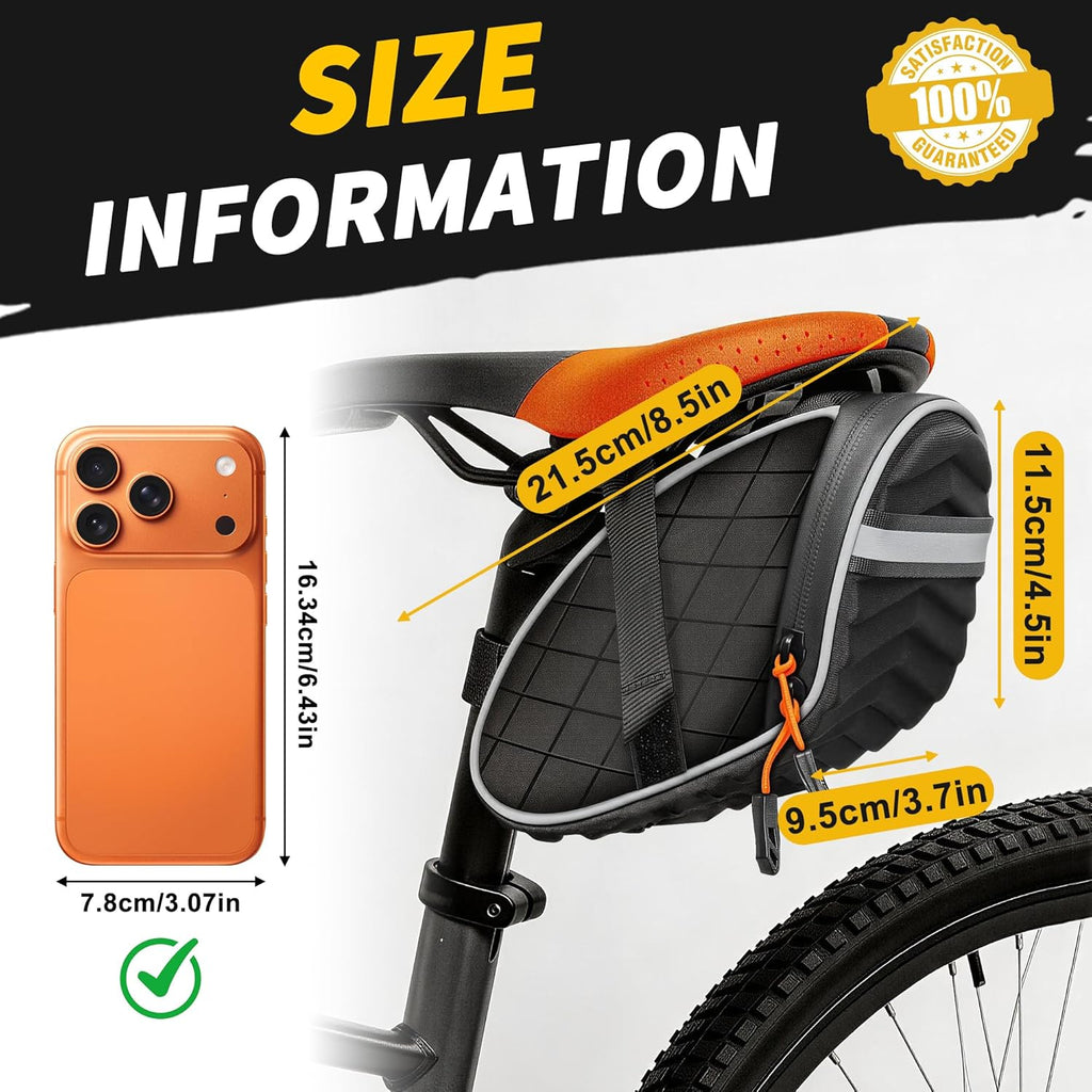 Bike Bag,Bicycle Saddle Bag,Under Seat 3D Shell Cycling Seat Bag for Mountain Road Bikes with Waterproof Zippers Black