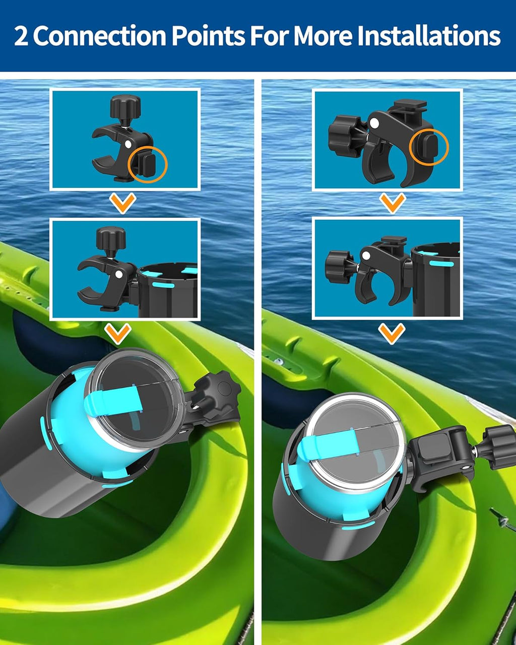 Adjustable Clamp-On Kayak Cup Holder - Tool-Free Installation, Perfect for Kayaks & Jet Skis | Ideal Gift for Men - 2-Pack Must-Have Accessories