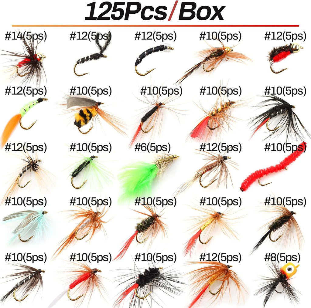 Ultimate 125-Piece Fly Fishing Flies Assortment Kit - Perfect Lures for Trout, Bass, and Tenkara Fishing Gifts for Men
