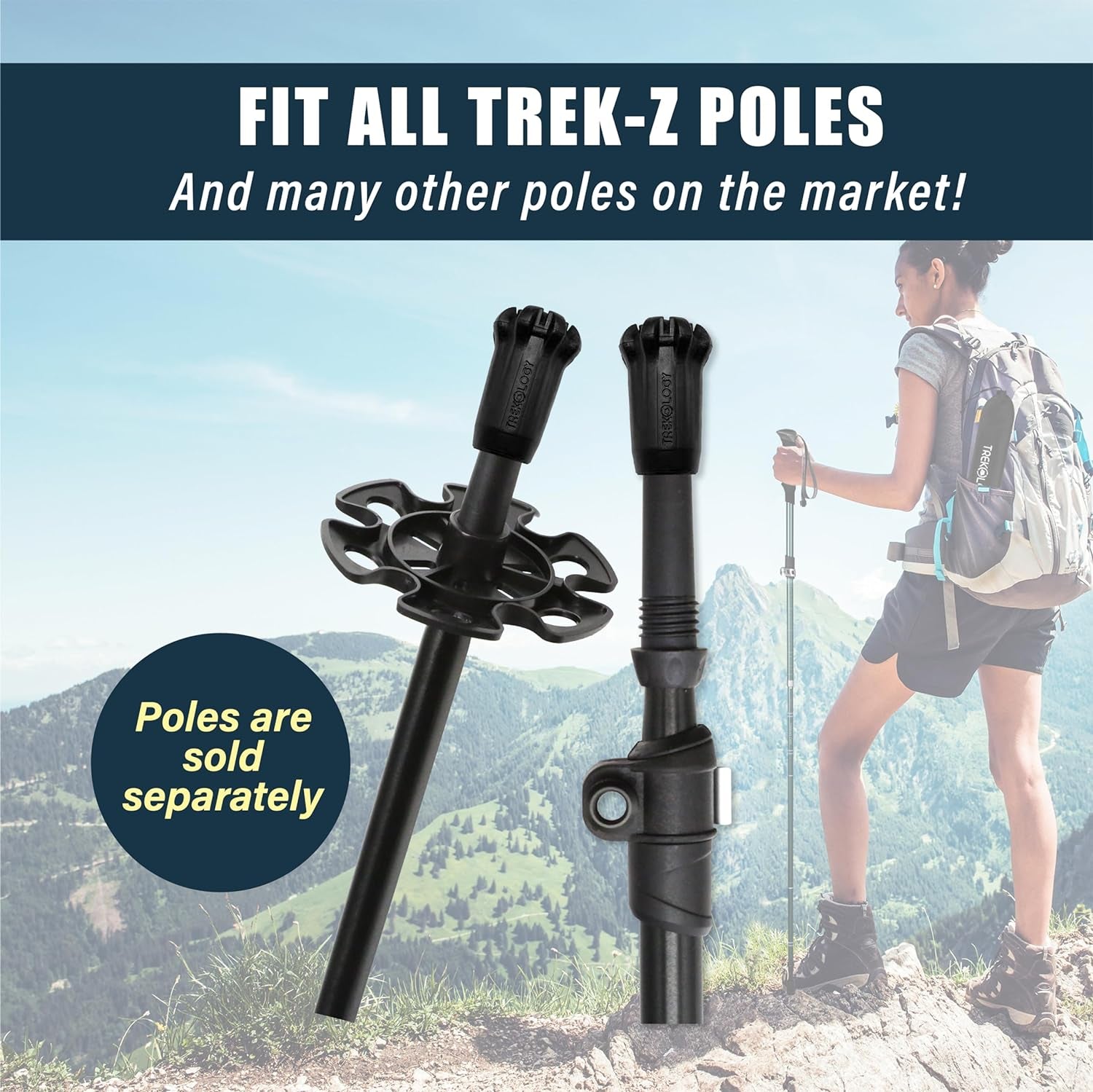 Black Trekking Pole Tips Replacement - Hiking/Walking Stick Tips for Walking Poles