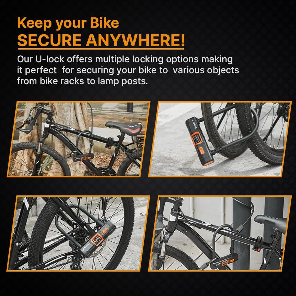Heavy Duty Bike Lock with 5Ft Steel Cable, 4-Digit Resettable Combination U-Lock, Durable Cable Lock for Secure U Lock Bike Protection