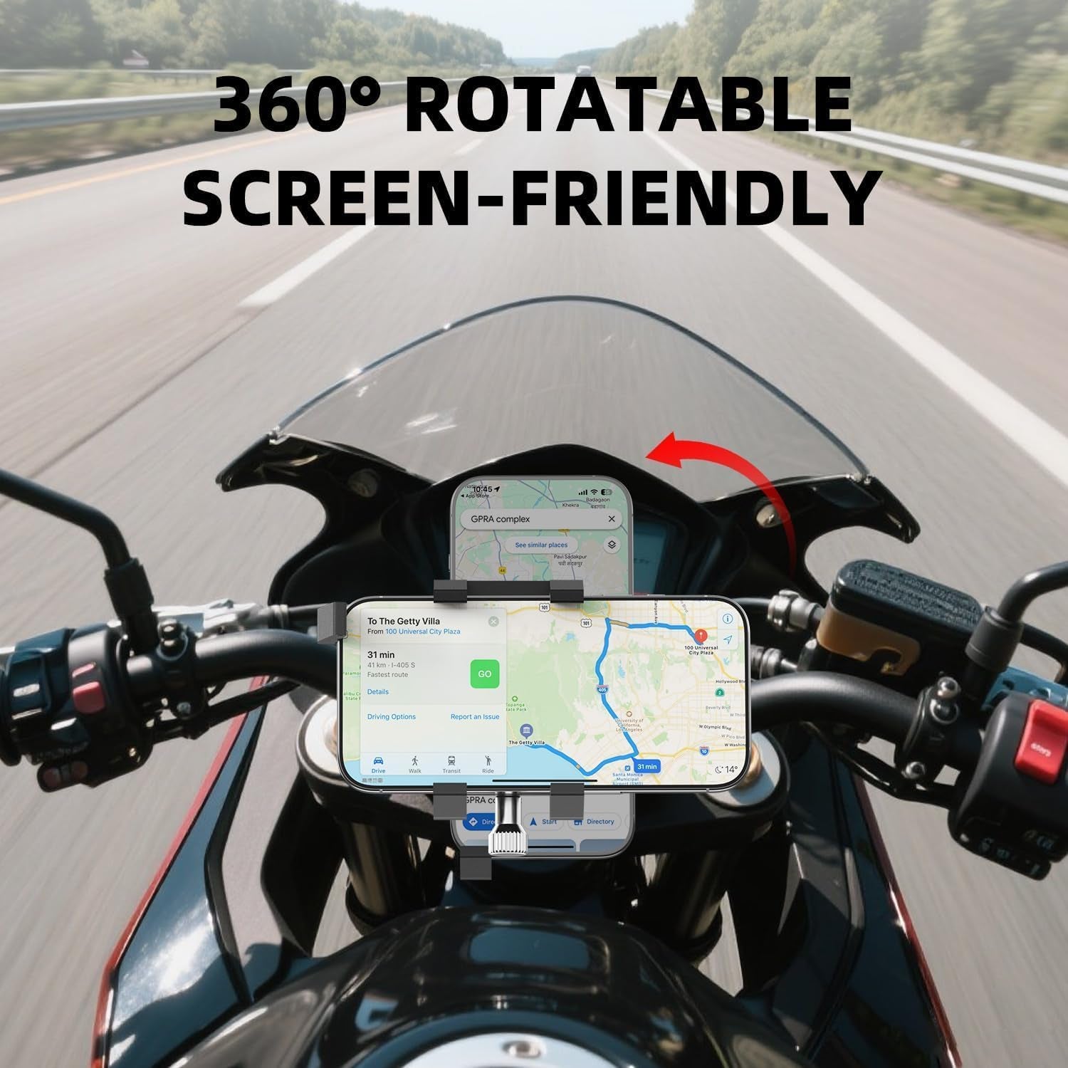 Aluminum Phone Holder for Bike–Universal Bike Cell Phone Holder Fits All Phones 4-7",Waterproof & Shockproof Motorcycle Phone Mount,360° Rotation Bicycle Phone Mount for E-Bike,Scooter,Atv​​